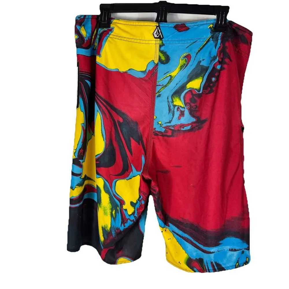 Volcom Annihilator Paintwash Board Shorts Size 36 Swim Trunks Y2K Abstract